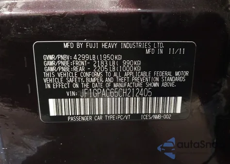 2012 Subaru Impreza 2.0I Premium из США, поврежденный, VIN JF1GPAC65CH212405